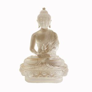 Crystal Glass Pate-de-Verre White Gautama Amitabha Shakyamuni Statue ws2088